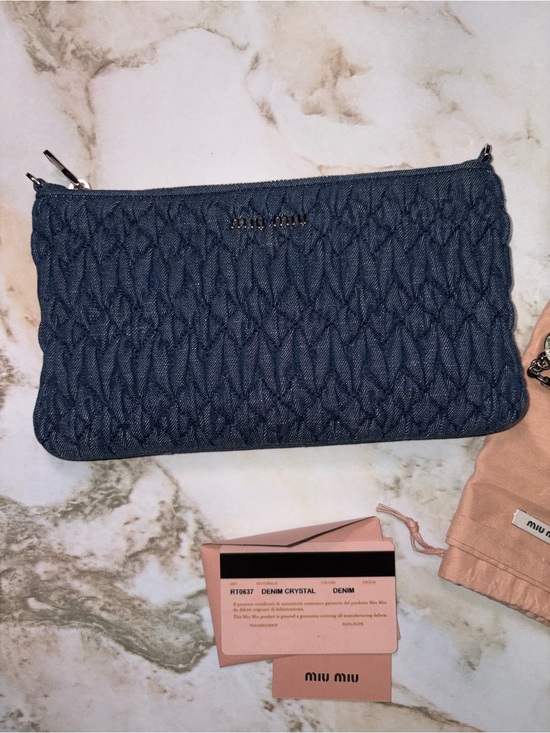 Miu Miu Handbags - Miu Miu Quilted Denim Crossbody Clutch in Dark Blue